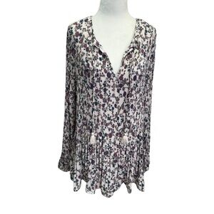 Penningtons Beige Floral Pleated Pullover Long Sleeve Blouse Size 1X